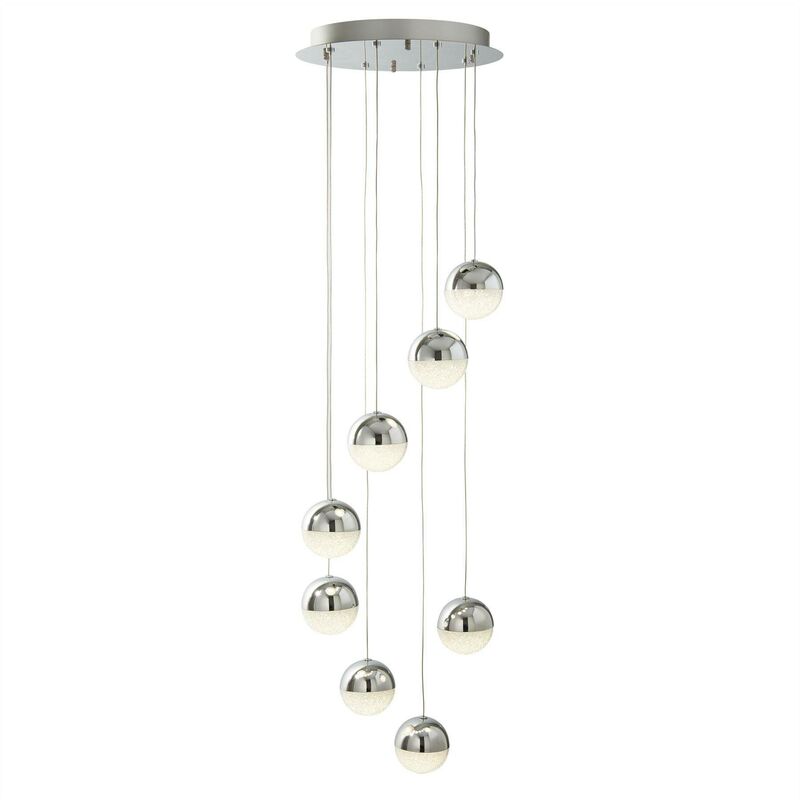 Searchlight Lighting - Searchlight Marbles - Integrated LED 8 Light Spiral Cluster Pendant Chrome, Crushed Ice Glass