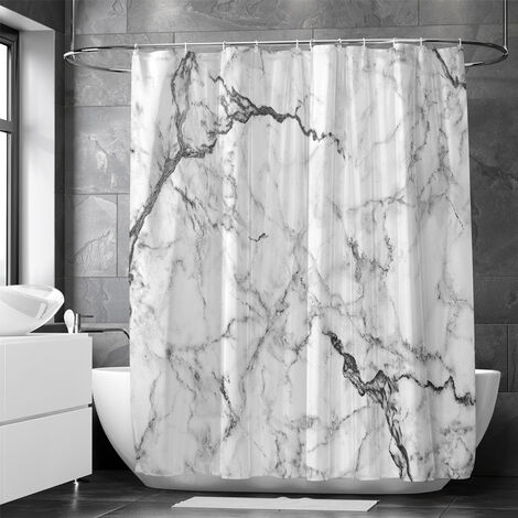 Rideau de douche tissu blanc décor marbre 180 x 200 cm Toscana