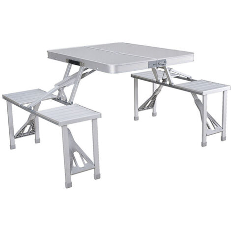 Marbueno set mesa y 4 asientos aluminio gris camping playa