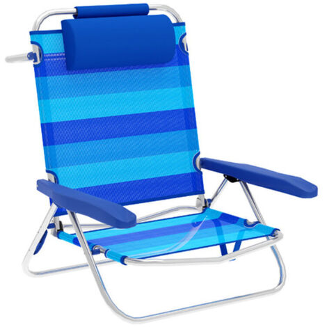Marbueno Silla Plegable 5 Posiciones Aluminio Cojin Rayas Azules