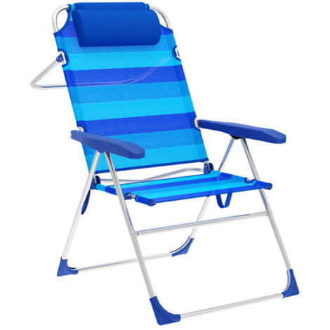 Marbueno silla plegable 5 posiciones aluminio con cojin rayas azules