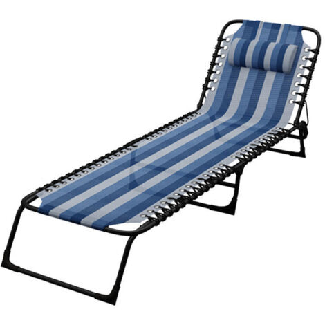 Marbueno Tumbona Plegable Acero Cojin Jardin Rayas Azules