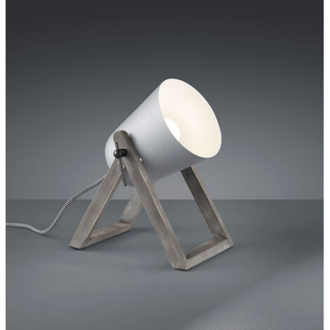 Marc Modern Lámpara de mesa negra con pie de madera y difusor de metal Trio Lighting