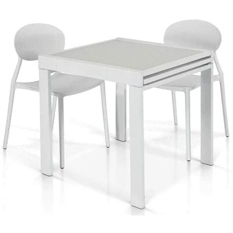 Mar.c.a. Design - Tavolo Console Allungabile Moderno fino a 180 cm, Piano  in Vetro Bianco Opaco, Base in Metallo e Struttura Color Bianco Ottico -  Mis. 70 x 70 x 75h cm