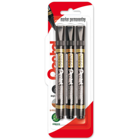 Marcador permanente Pentel N860 con punta biselada, color negro (3 unidades)