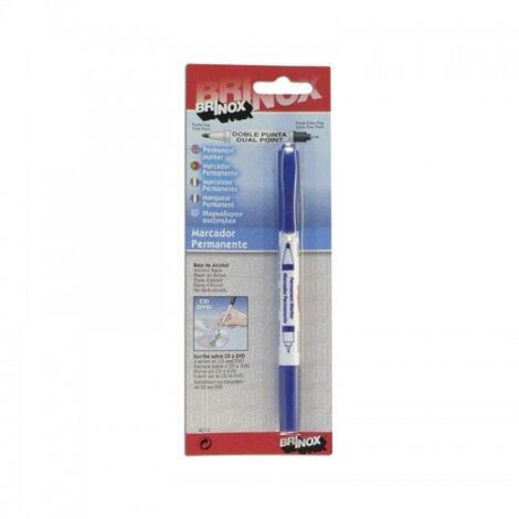 MARCADOR PERMANTE DOBLE PUNTA AZUL - BRINOX