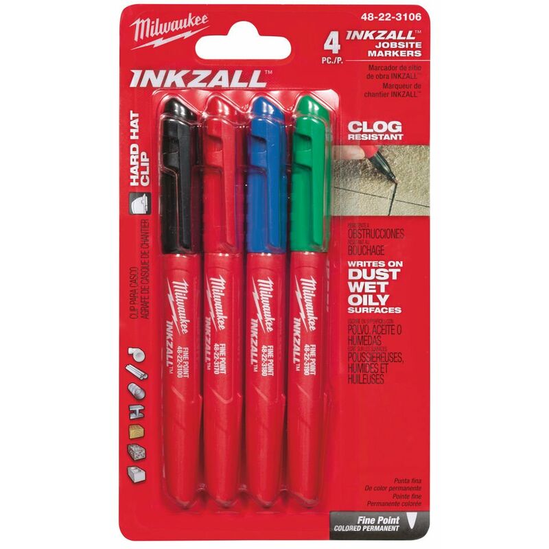 

JUEGO DE 4 MARCADORES DE COLORES INKZALL PUNTA FINA - Milwaukee