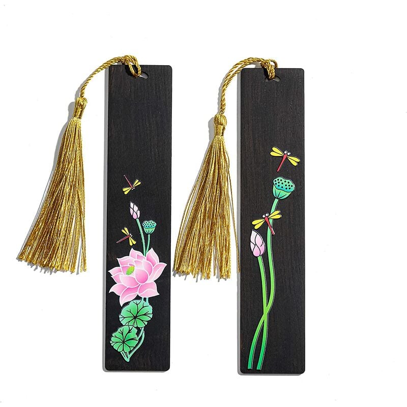 

Marcadores de libros de madera natural de 2 piezas con borla, juego de marcadores de madera único regalo para hombres y mujeres