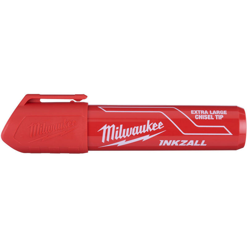 Image of Milwaukee - pennarello indelebile inkzall a punta extra larga xl colore rosso per calcestruzzo, legno, metallo, osb e plastica