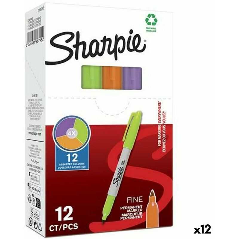 Sharpie - Marcatore permanente Viola Arancio Verde 0,9 mm (12 Unità)