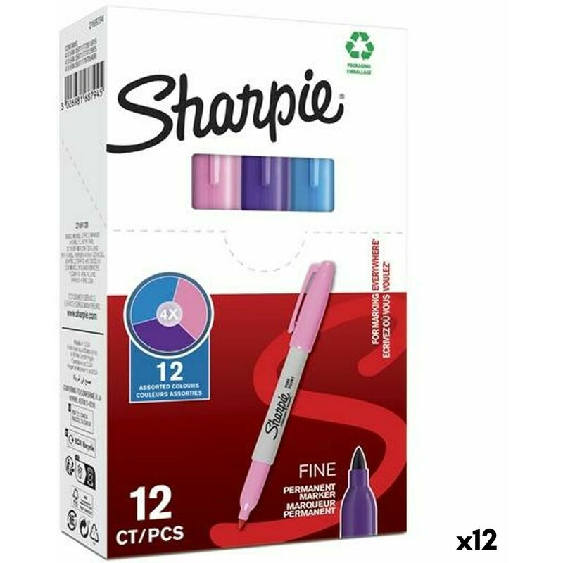 Sharpie - Marcatore permanente Viola Rosa Turchese 0,9 mm (12 Unità)