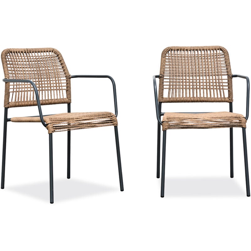 Citygarden - marceau - Lot de 2 fauteuils de jardin en corde et acier gris anthracite - city garden