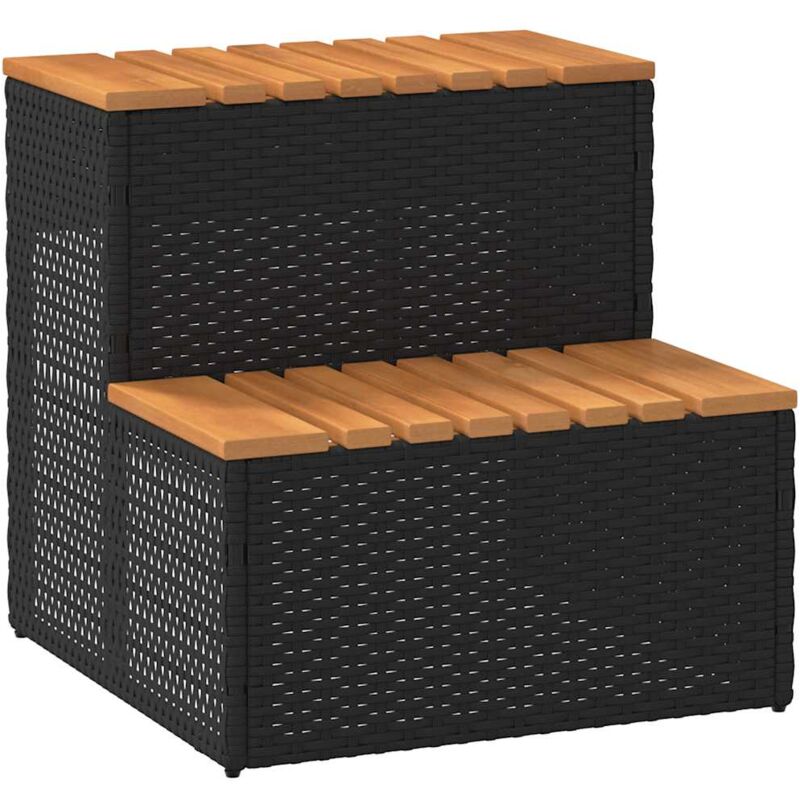 Marche bain à remous noir 50x50x50,5cm polyrotin acacia massif Vidaxl