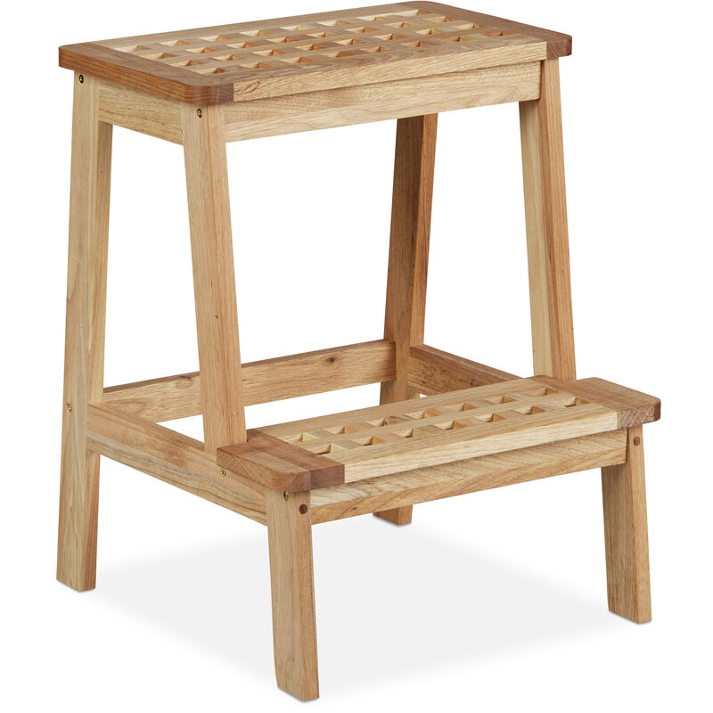 Relaxdays - Marche-pied en bois de noyer, escabeau, repose-pied, support pot de fleur, HxLxP : 47x38x38 cm, noyer, nature