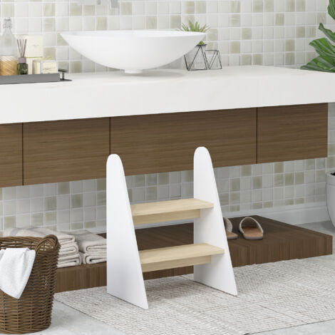 Marche pied enfant marchepied enfants 2 marches pour enfants 3 à 8 ans en bois charge max. 20 kg blanc