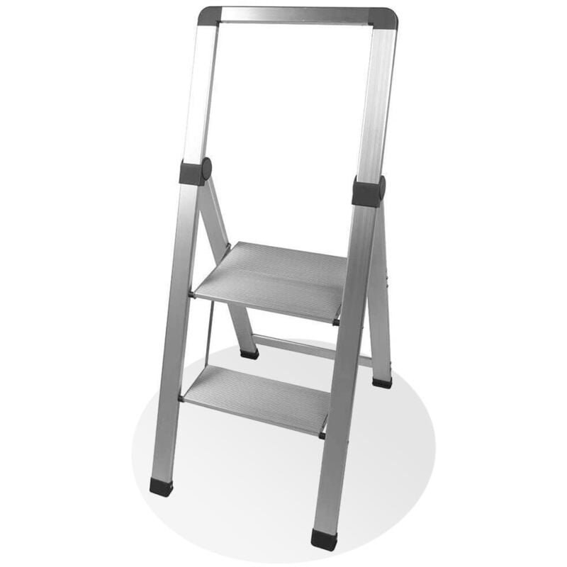 Escabeau Marchepied Solide Pliable en Aluminium - 2 Marches - Gain de place - Léger et Antidérapant