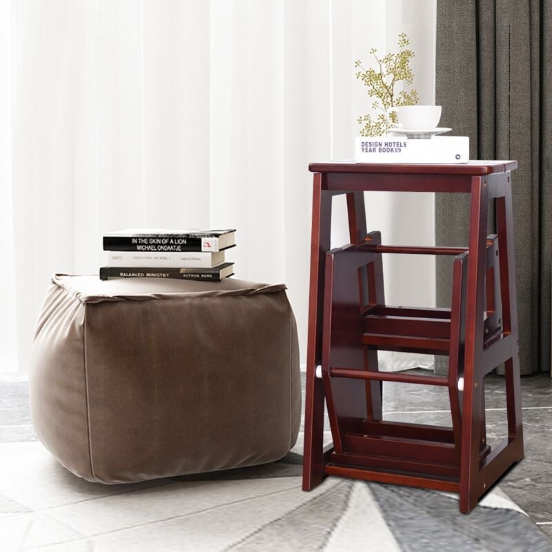 Maisonchic - Marchepied 3 Marches Escabeau Pliant 3 Marches Siège Capacité 130-150kg en Bois de Sapin 57x38x65cm Couleur Brun CW9376 design in