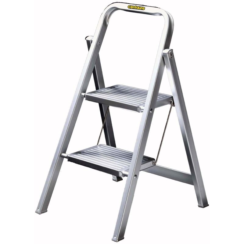 Centaure – Marchepied aluminium ultra plat 2 marches – Hauteur d'accès 2,45 m – Charge maximale 150 kg – Dimensions plié 0,90 x 0,52 m – 450202