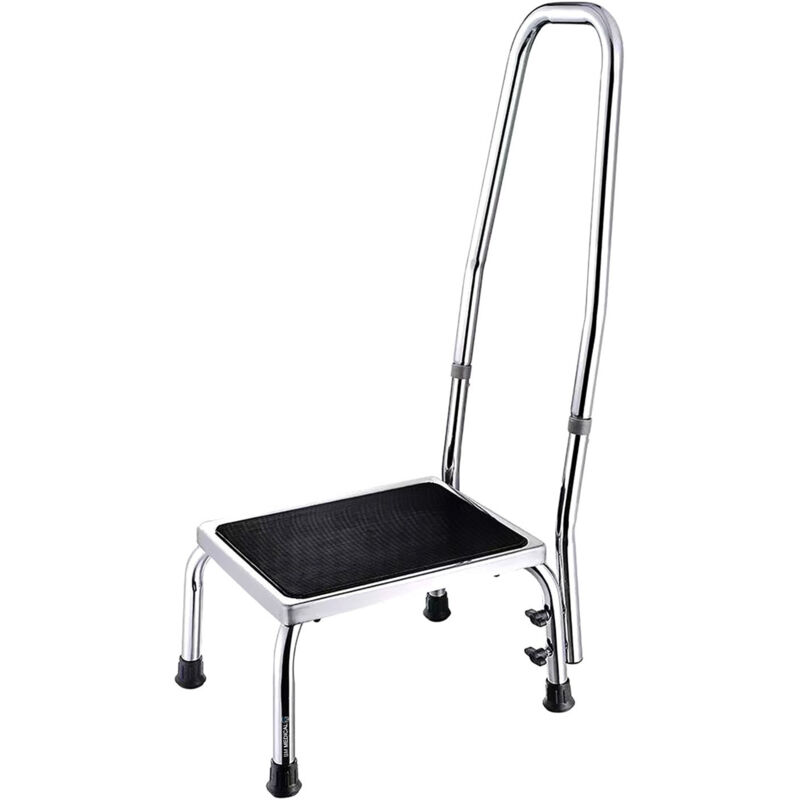 Marchepied avec main courante - Bm Médical TD-70-MC - surface en caoutchouc antidérapante - Finition couleur Gris