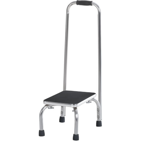 Marchepied de sécurité HOMCOM avec barre d'appui - Accessoire bain antidérapant - Plateforme antidérapante - Marche en acier galvanisé
