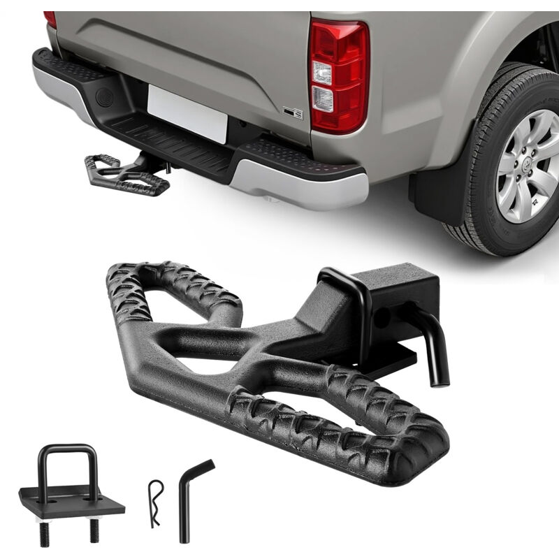 Marchepied deattelage Vevor pour recepteur de 2 pouces, construction en acier robuste avec capacite de charge de 350 lb, protecteur de pare-chocs arriere avec verrouillage a goupille et stabilisateur