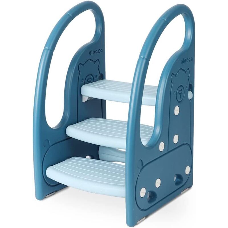 Yoleo - Marchepied Enfant 3 Marches Antidérapant pour Apprentissage de la propreté,Structure Triangulaire,Rehausseur Stable - Bleu
