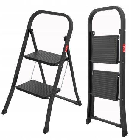 Marchepied Pliable 2 Marches Noir - Charge 150 kg - Escabeau Compact pour la Maison