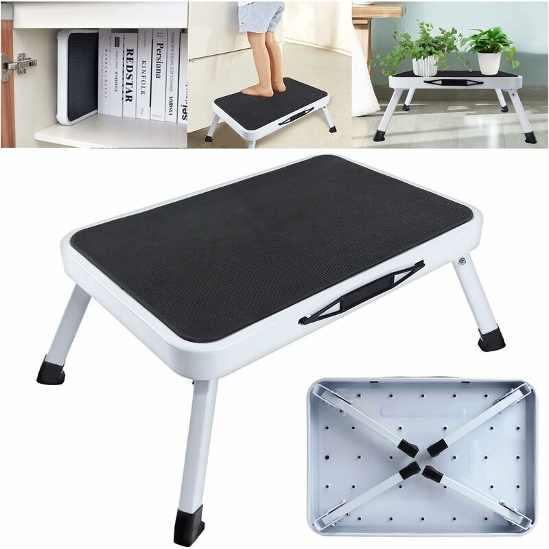Marchepied pliable à 1 marche, avec tapis antidérapant, sécurité pliable