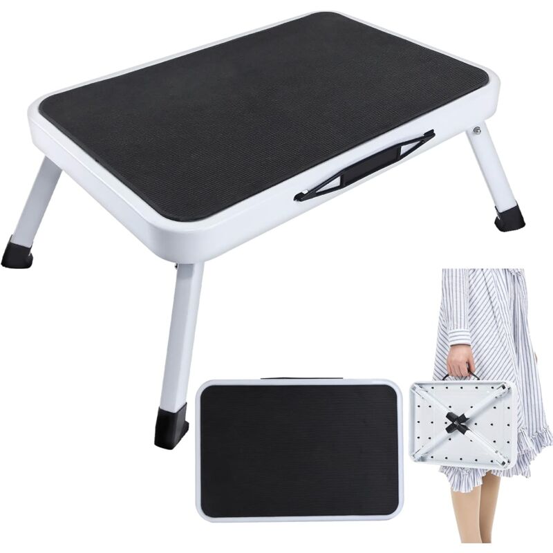 Hsha - Marchepied pliable à 1 marche, avec tapis antidérapant, sécurité pliable avec bouton de déverrouillage, charge maximale : 150 kg