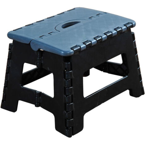 Marchepied pliant en plastique - Noir/Bleu - H 22 x L 35 cm - Livraison gratuite
