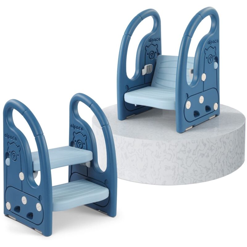 Yoleo - Marchepied Enfant Bébé avec 2 Marches Antidérapant,Réglable en Hauteur,Marche Pied Multifonction Stable avec Poignées - Bleu