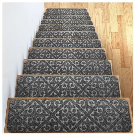 Marches d'escalier - Lot de 15 marches d'escalier antidérapantes 20 x 76 cm/Tapis de protection autocollants,gris