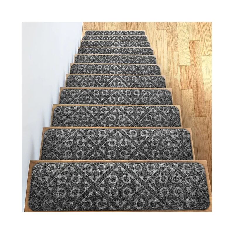 Marches d'escalier - Lot de 15 marches d'escalier antidérapantes 20 x 76 cm/Tapis de protection autocollants,gris