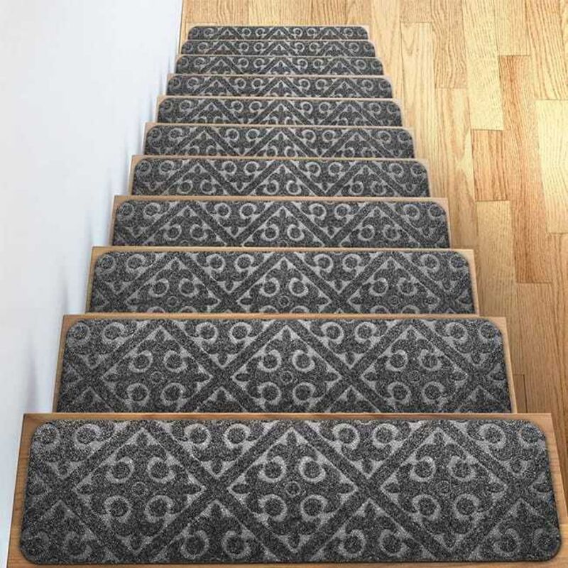 Marches d'escalier - Lot de 15 marches d'escalier antidérapantes 20 x 76 cm/Tapis de protection autocollants,gris
