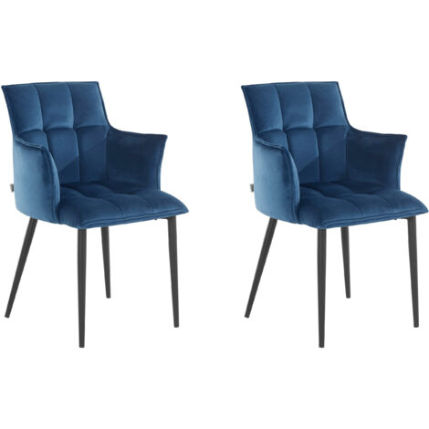 Marcia-Ensemble de 2 chaises de salle à manger rembourrées en bleu velours