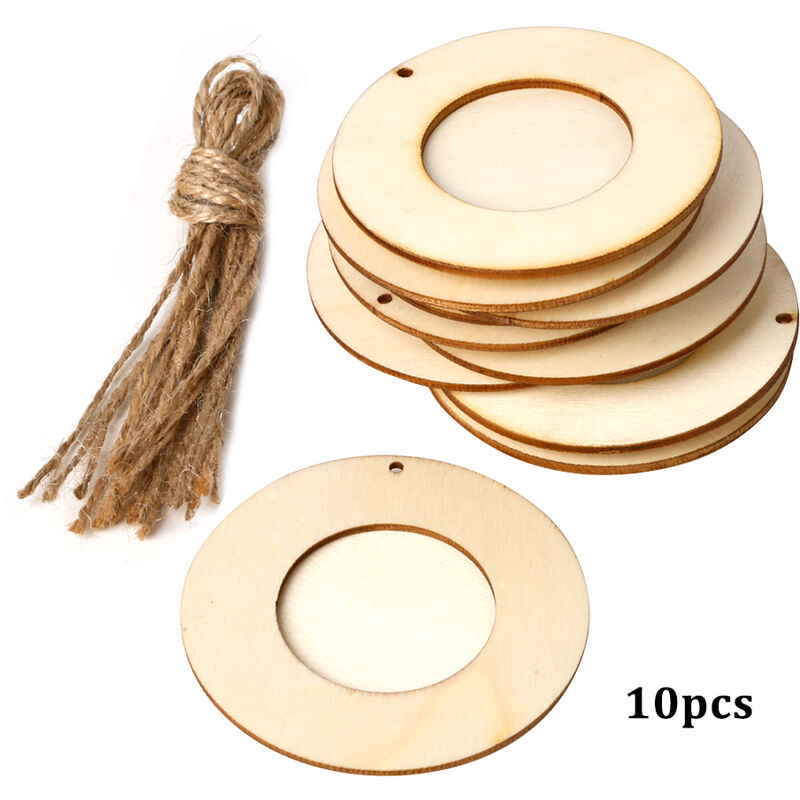 

Asupermall - Marco 10pcs Mini madera redonda del Tenedor de la foto del cuadro con cuerda colgando artesanias de madera de DIY para la decoracion de