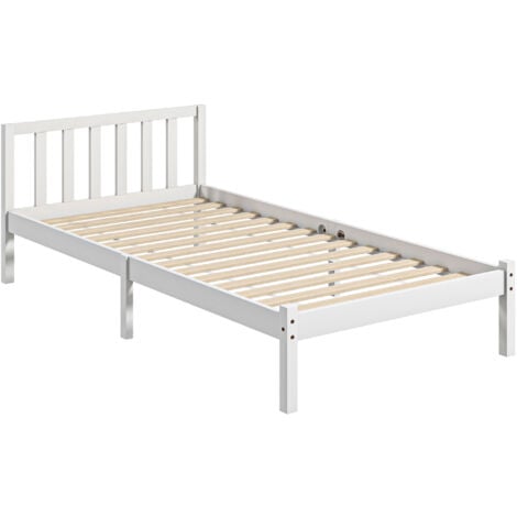 HOMCOM Marco de cama de madera estructura de cama somier con cabecera para colchón 90x190 cm carga 120 kg 198x96x70 cm blanco