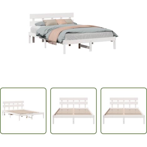 Marco de cama -  Estructura de cama Blanco 150 x 200 cm Madera maciza de Pino
