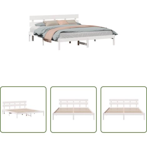 Marco de cama -  Estructura de cama Blanco 200 x 200 cm Madera maciza de Pino