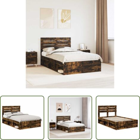 Marco de cama -  Estructura de cama con cabecera Roble ahumado 135 x 190 cm