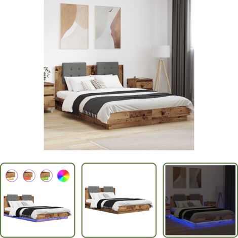 Marco de cama -  Estructura de cama con cabecero Madera envejecida 150 x 200 cm