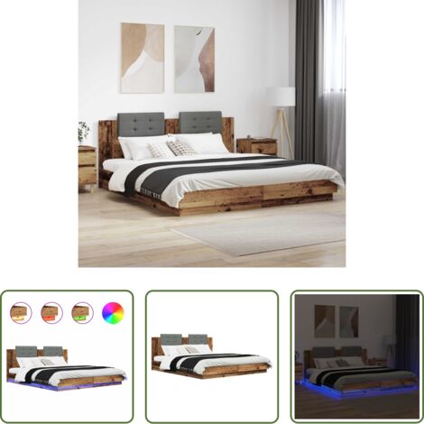 Marco de cama -  Estructura de cama con cabecero Madera envejecida 200 x 200 cm