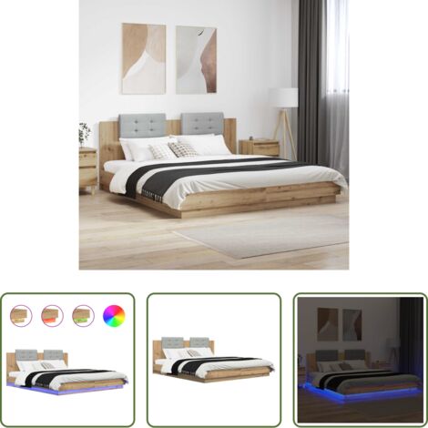 Marco de cama -  Estructura de cama con cabecero Roble artesanal 200 x 200 cm