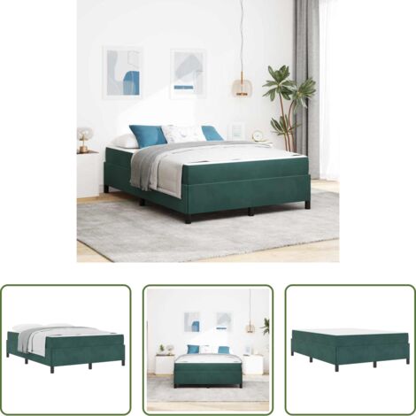 Marco de cama -  Estructura de cama con colchón Verde oscuro 140 x 190 cm tela