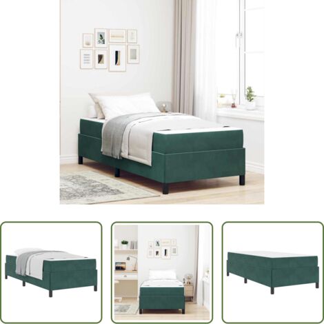 Marco de cama -  Estructura de cama con colchón Verde oscuro 80 x 200 cm tela