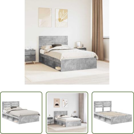 Marco de cama -  Estructura de cama Concreto 120 x 190 cm Madera de pino macizo