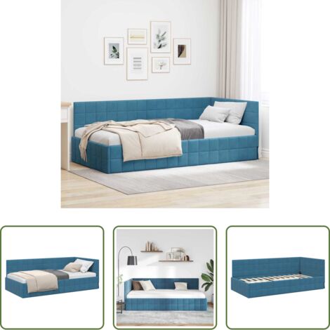 Marco de cama -  Estructura de cama en esquina Azul 90 cm x 200 cm Terciopelo