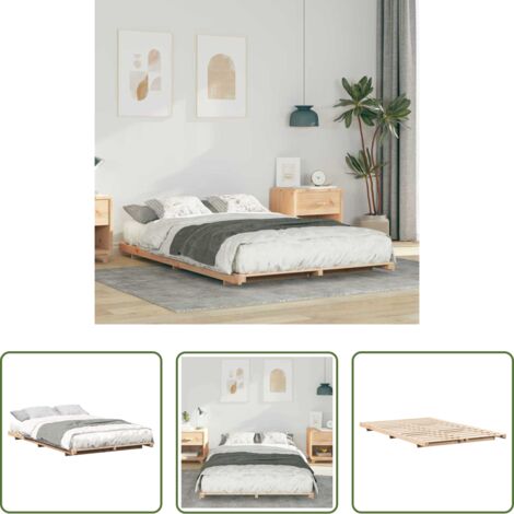 Marco de cama -  Estructura de cama Marrón 135 x 190 cm Madera maciza de pino