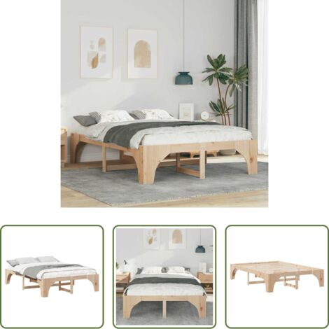 Marco de cama -  Estructura de cama Marrón 150 x 200 cm Madera de pino macizo