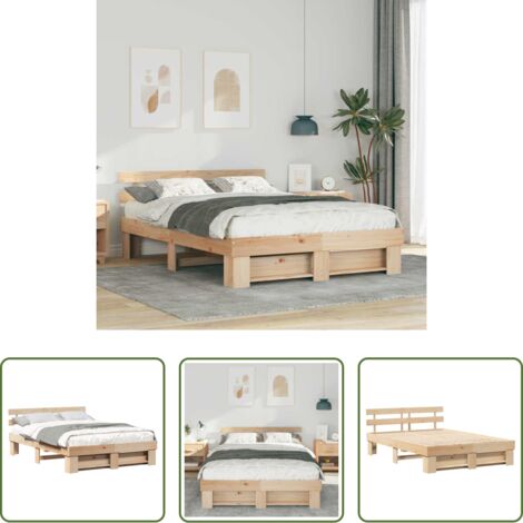 Marco de cama -  Estructura de cama Marrón 150 x 200 cm Madera de pino macizo